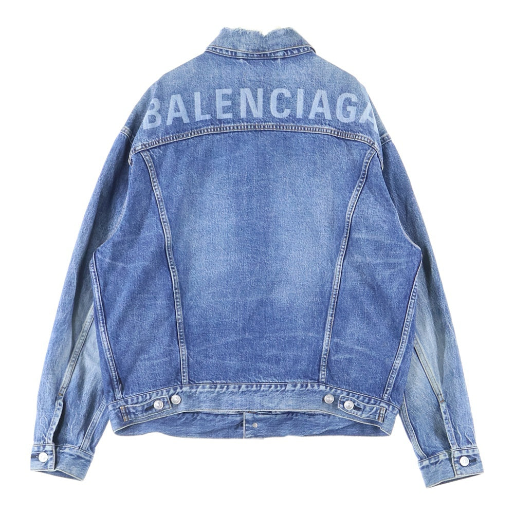 BALENCIAGA(バレンシアガ) 19AW バックロゴプリント ダメージ加工 デニム トラッカージャケット インディゴ 557351 TBP48