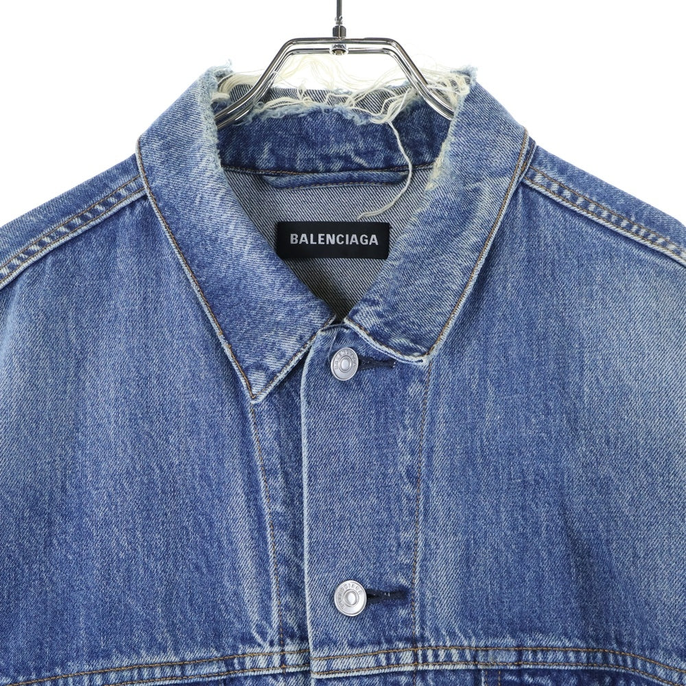 BALENCIAGA(バレンシアガ) 19AW バックロゴプリント ダメージ加工 デニム トラッカージャケット インディゴ 557351 TBP48