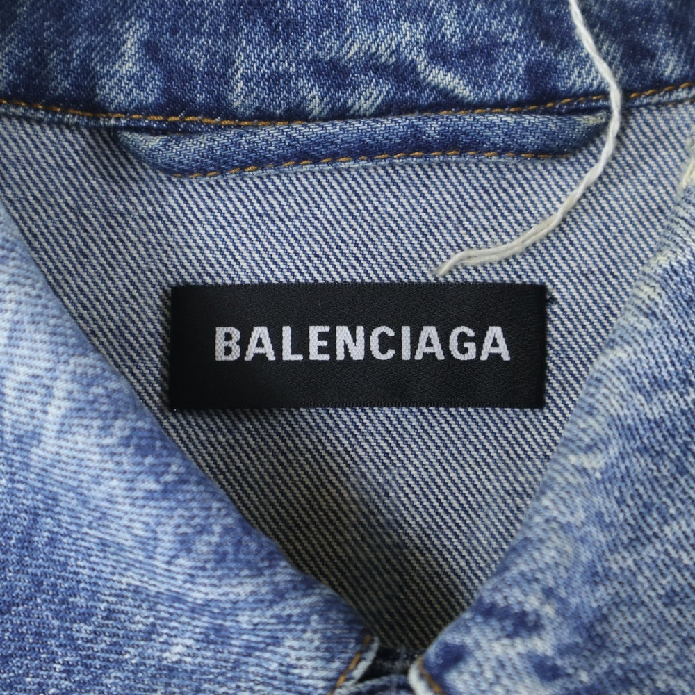 BALENCIAGA(バレンシアガ) 19AW バックロゴプリント ダメージ加工 デニム トラッカージャケット インディゴ 557351 TBP48