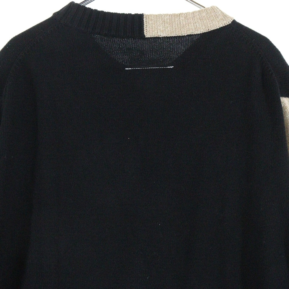 MM6 Maison Margiela(エムエムシックスメゾンマルジェラ) 20AW バイカラー ウール混 ロング クルーネックニット セーター ブラック/ベージュ S52CT0550