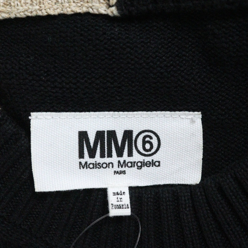 MM6 Maison Margiela(エムエムシックスメゾンマルジェラ) 20AW バイカラー ウール混 ロング クルーネックニット セーター ブラック/ベージュ S52CT0550