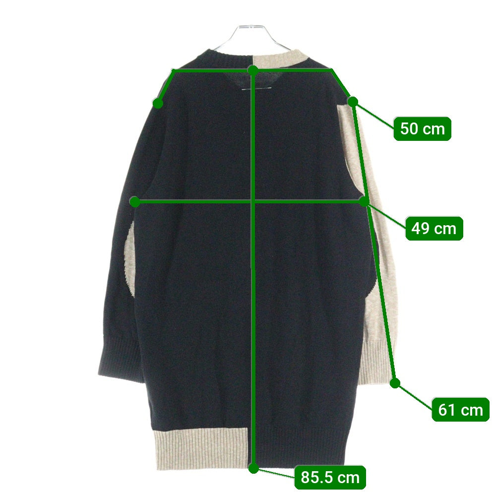 MM6 Maison Margiela(エムエムシックスメゾンマルジェラ) 20AW バイカラー ウール混 ロング クルーネックニット セーター ブラック/ベージュ S52CT0550