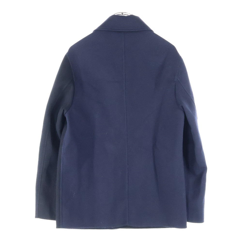 LOEWE(ロエベ) バイカラー レザーロゴパッチ カシミヤ混 コート ネイビー/ブラック H526Y02W11