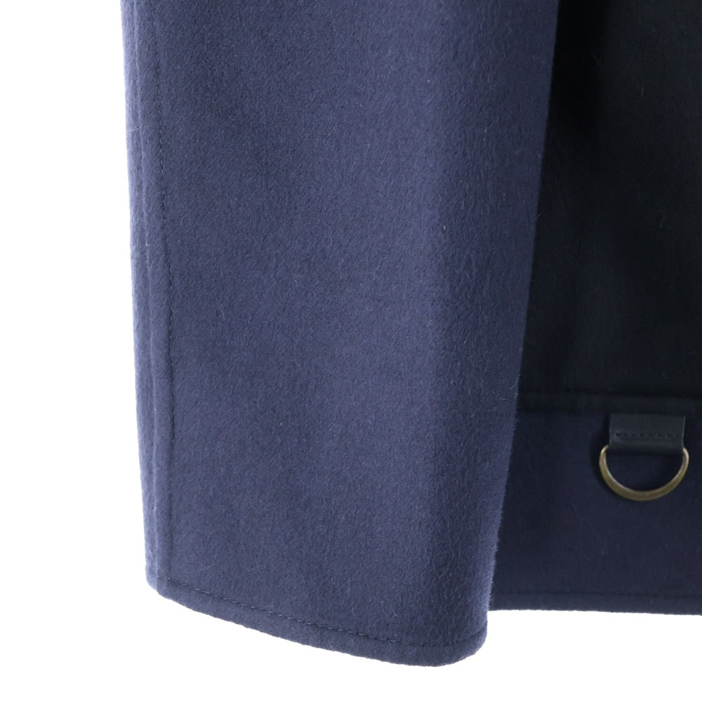 LOEWE(ロエベ) バイカラー レザーロゴパッチ カシミヤ混 コート ネイビー/ブラック H526Y02W11