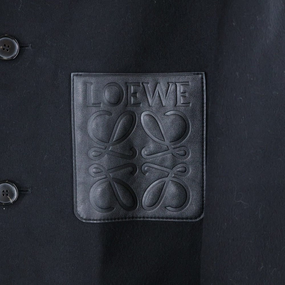 LOEWE(ロエベ) バイカラー レザーロゴパッチ カシミヤ混 コート ネイビー/ブラック H526Y02W11