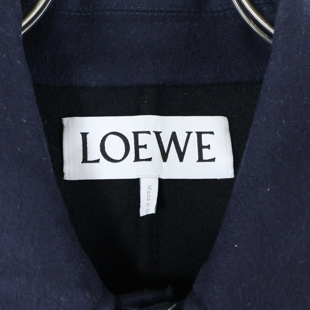 LOEWE(ロエベ) バイカラー レザーロゴパッチ カシミヤ混 コート ネイビー/ブラック H526Y02W11