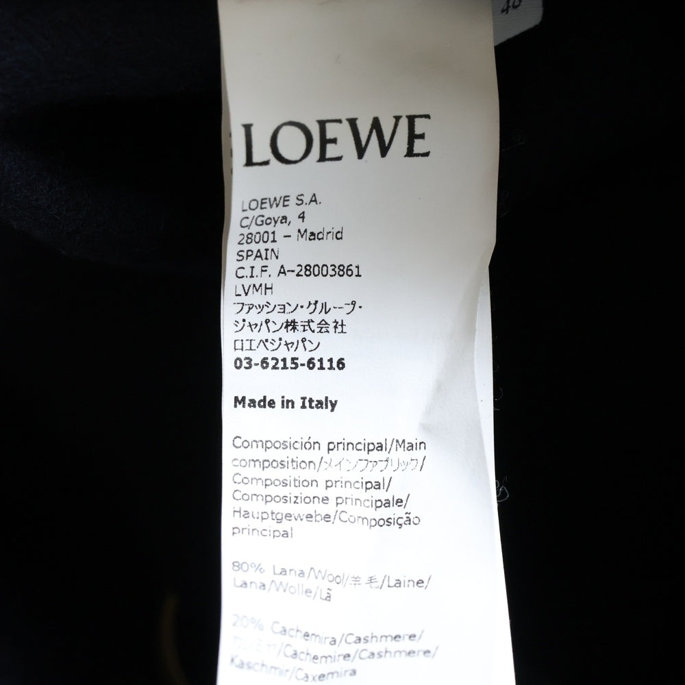 LOEWE(ロエベ) バイカラー レザーロゴパッチ カシミヤ混 コート ネイビー/ブラック H526Y02W11