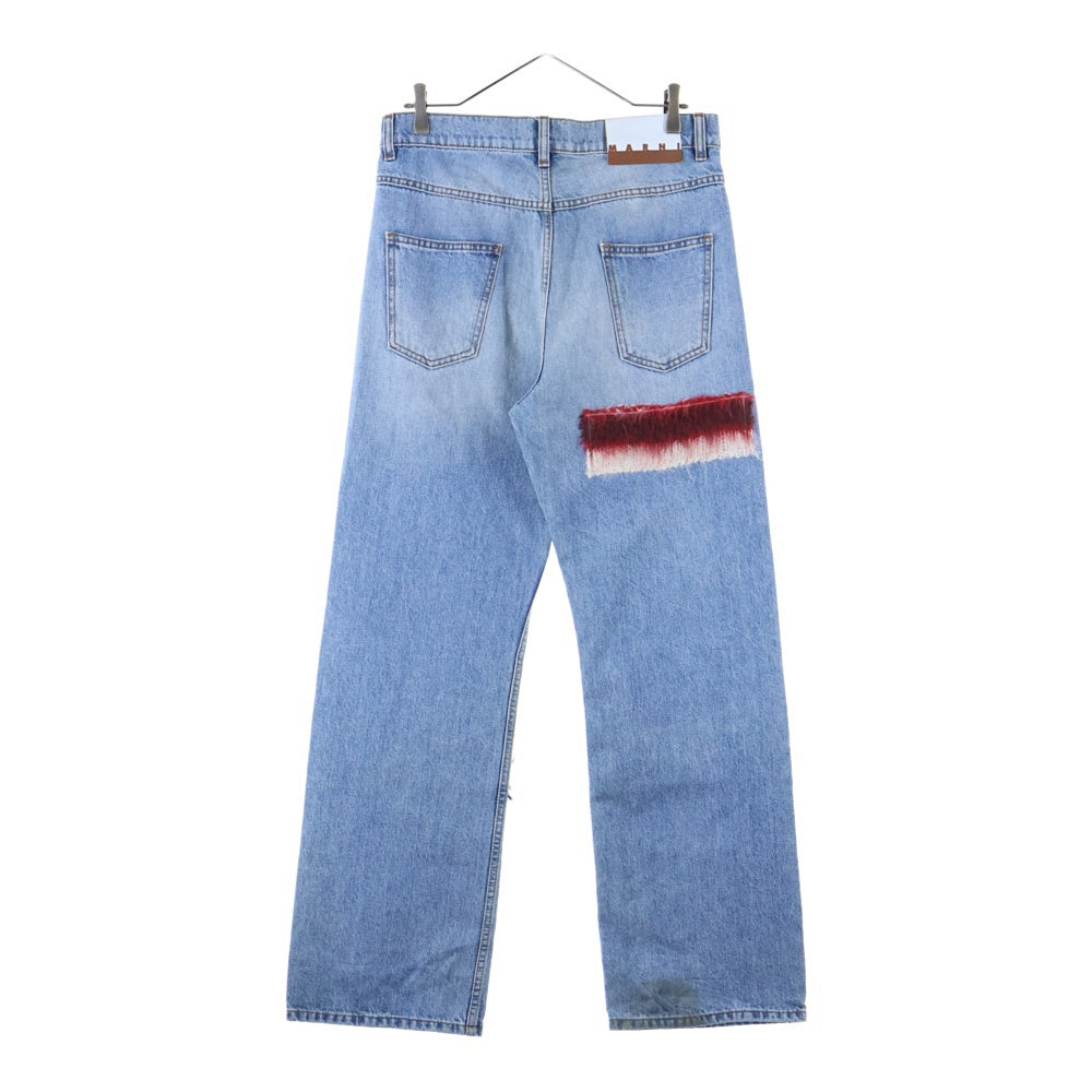 MARNI(マルニ) Embroidered Striped Patch Denim Pant ストライプモヘアパッチ ストレート デニムパンツ インディゴブルー PUJU0021L0 USCU21