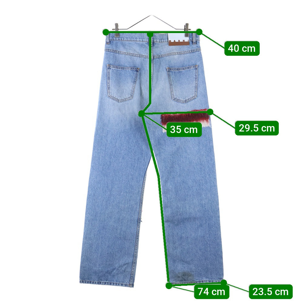 MARNI(マルニ) Embroidered Striped Patch Denim Pant ストライプモヘアパッチ ストレート デニムパンツ インディゴブルー PUJU0021L0 USCU21