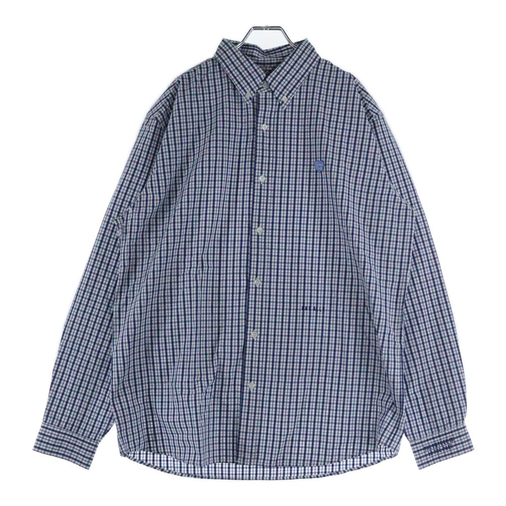 HUMAN MADE(ヒューマンメイド) CHECK BD SHIRT チェック柄 ハートロゴエンブロイダリー 長袖シャツ ネイビー/ホワイト HM29SH012