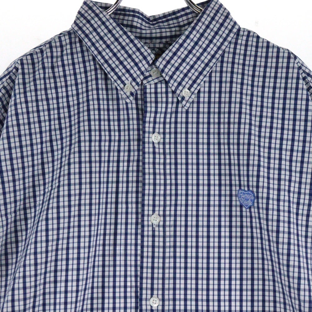 HUMAN MADE(ヒューマンメイド) CHECK BD SHIRT チェック柄 ハートロゴエンブロイダリー 長袖シャツ ネイビー/ホワイト HM29SH012