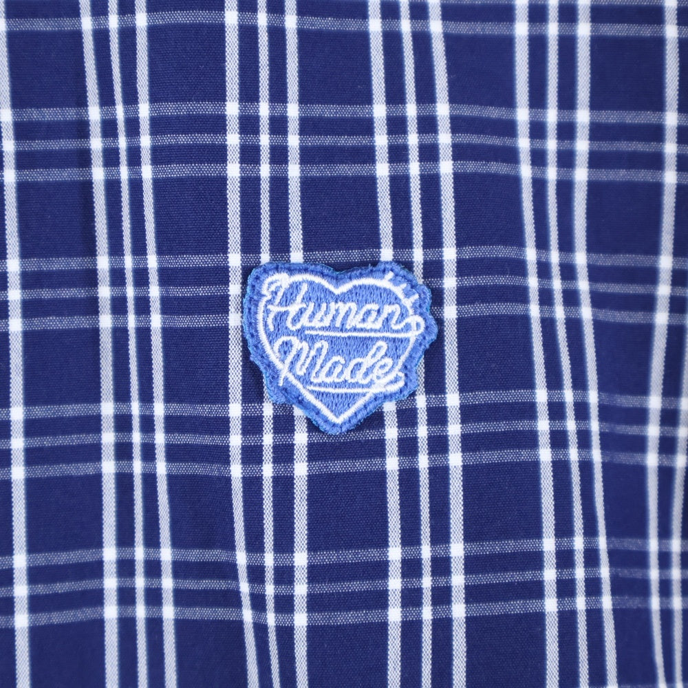 HUMAN MADE(ヒューマンメイド) CHECK BD SHIRT ワッペン ロゴ チェック 長袖 シャツ ブルー HM29SH012