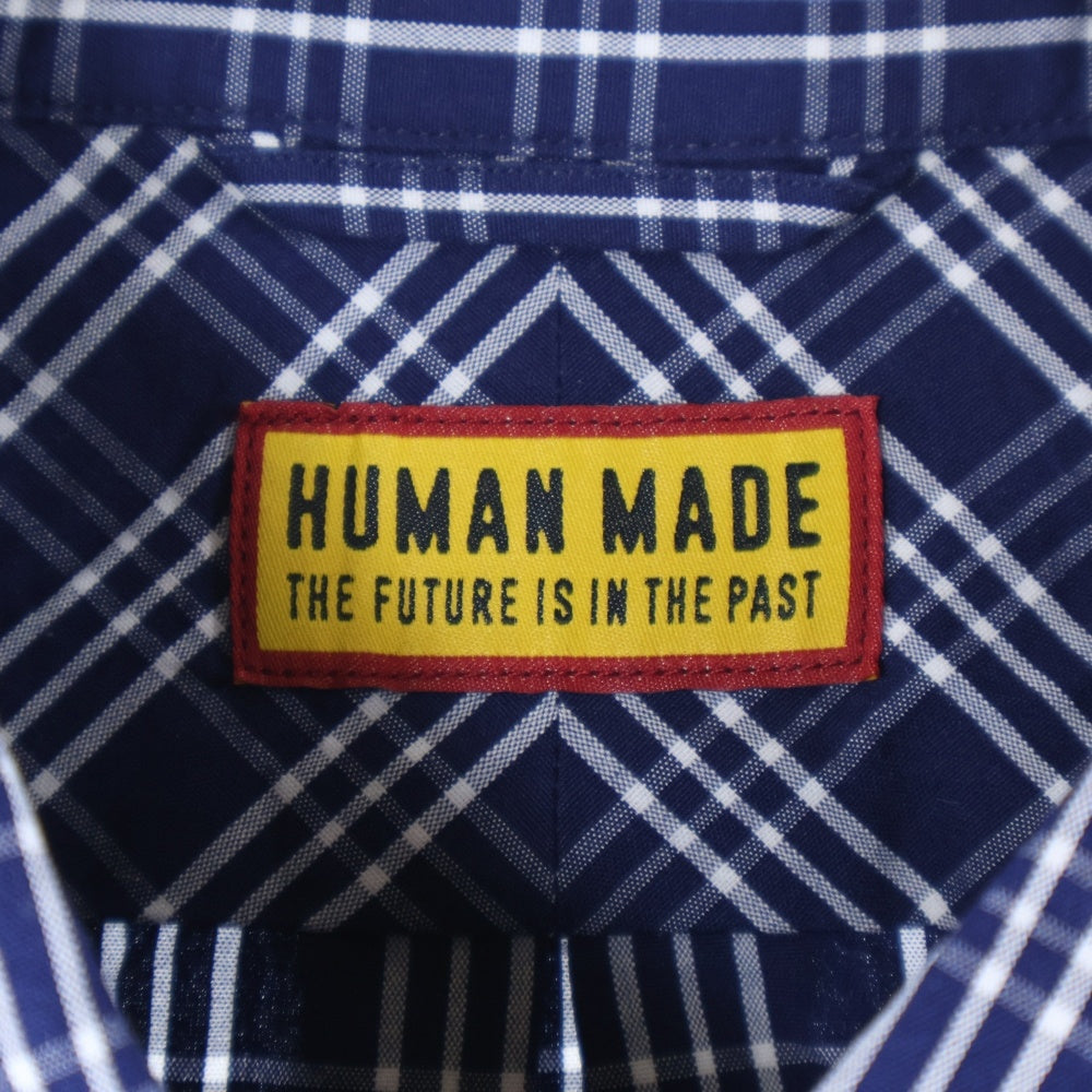 HUMAN MADE(ヒューマンメイド) CHECK BD SHIRT ワッペン ロゴ チェック 長袖 シャツ ブルー HM29SH012