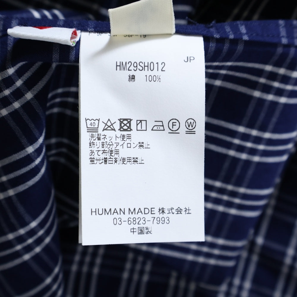 HUMAN MADE(ヒューマンメイド) CHECK BD SHIRT ワッペン ロゴ チェック 長袖 シャツ ブルー HM29SH012