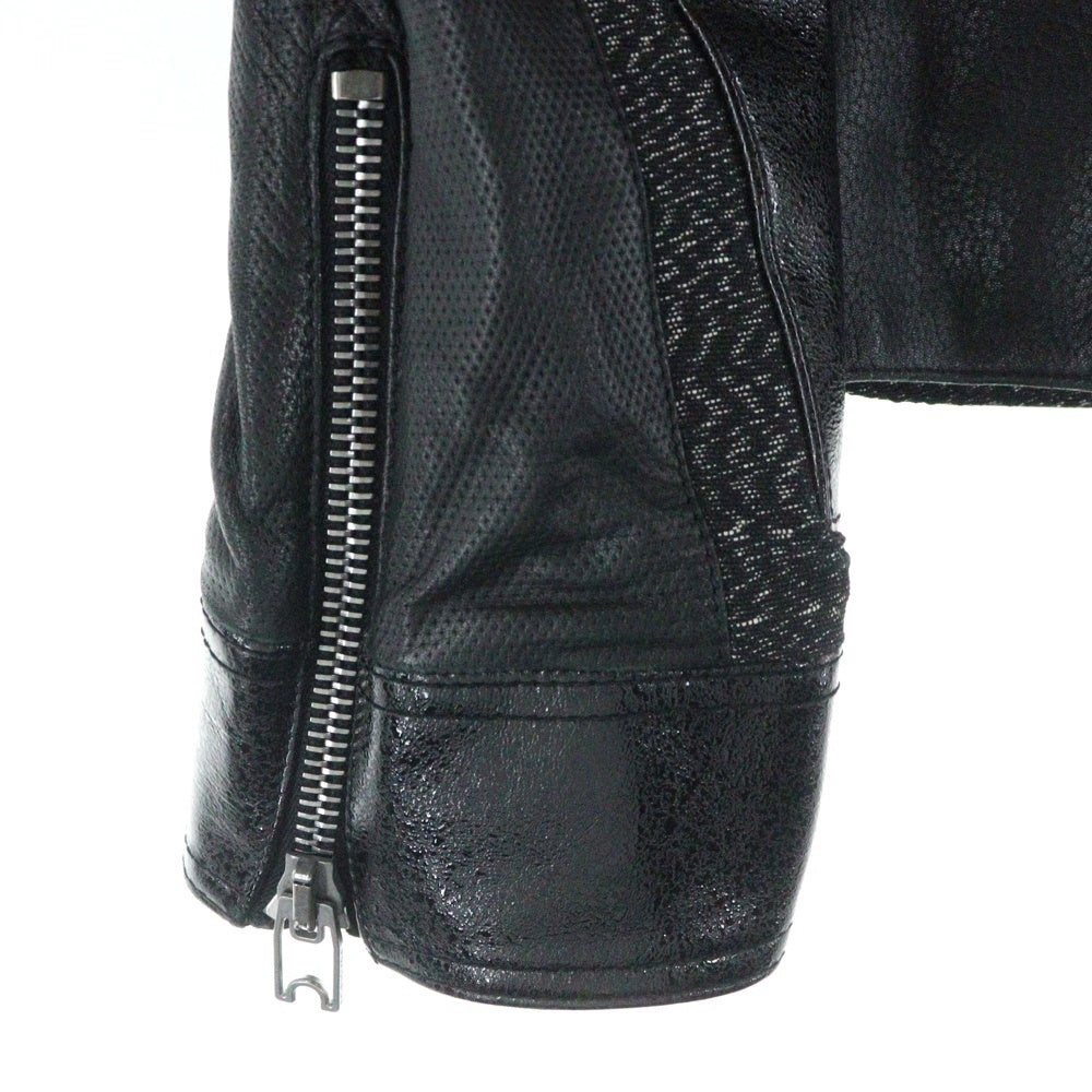 BALENCIAGA(バレンシアガ) 異素材切替 ラムレザー ダブル ライダースジャケット ブラック 372608 TMH10