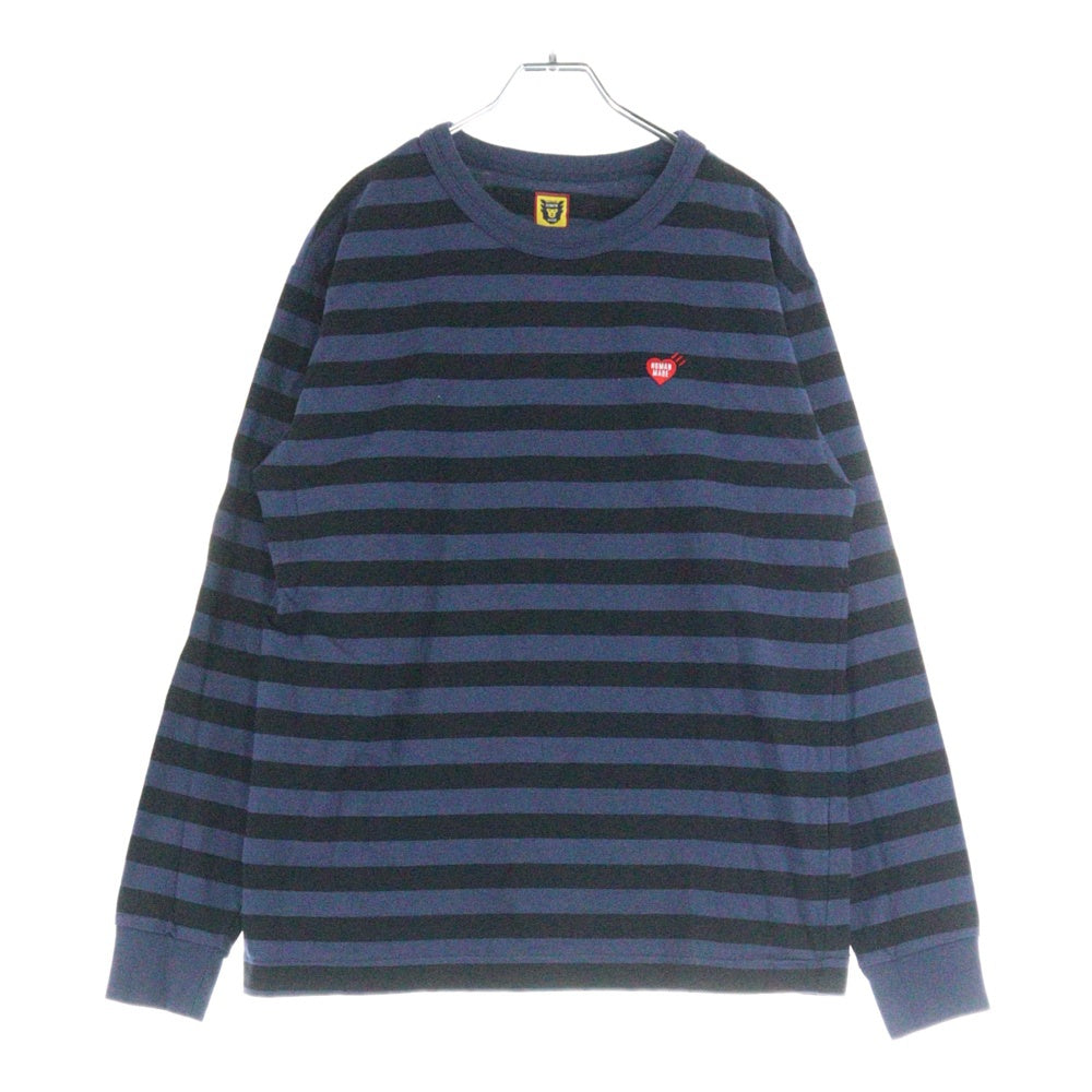 HUMAN MADE(ヒューマンメイド) 24AW STRIPED L/S T-SHIRT HM28CS039 ハートロゴ刺繍 ボーダー長袖Tシャツ ブルー