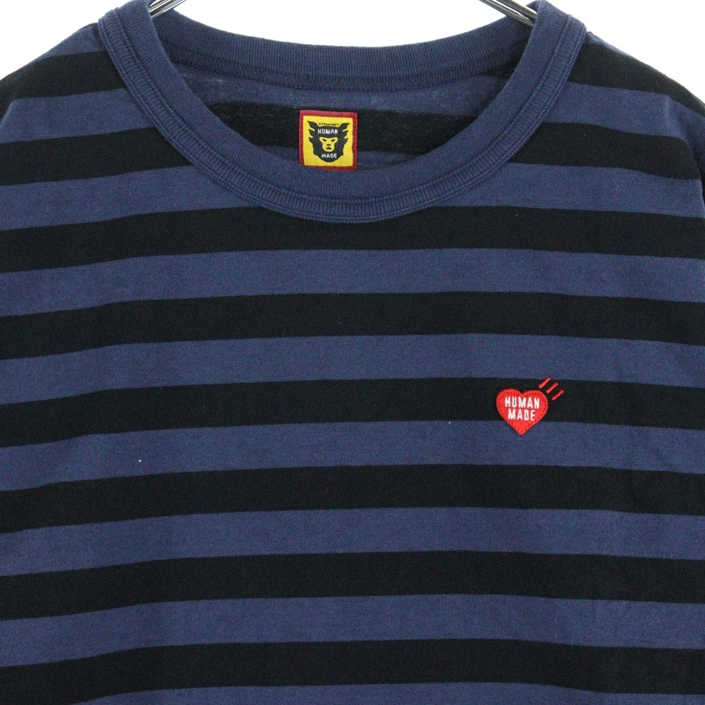 HUMAN MADE(ヒューマンメイド) 24AW STRIPED L/S T-SHIRT HM28CS039 ハートロゴ刺繍 ボーダー長袖Tシャツ ブルー