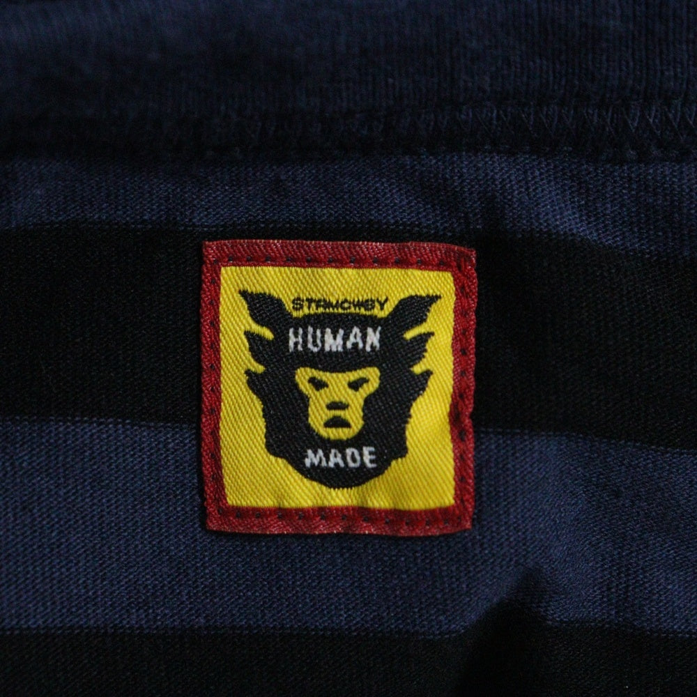 HUMAN MADE(ヒューマンメイド) 24AW STRIPED L/S T-SHIRT HM28CS039 ハートロゴ刺繍 ボーダー長袖Tシャツ ブルー