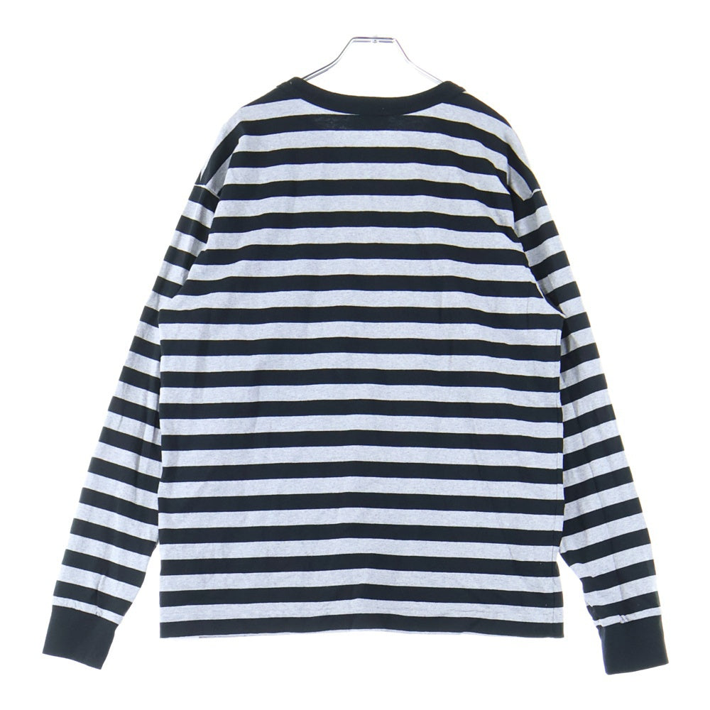 HUMAN MADE(ヒューマンメイド) ハート ワッペンロゴ ボーダー 長袖カットソー Tシャツ ブラック/グレー HM29CS039