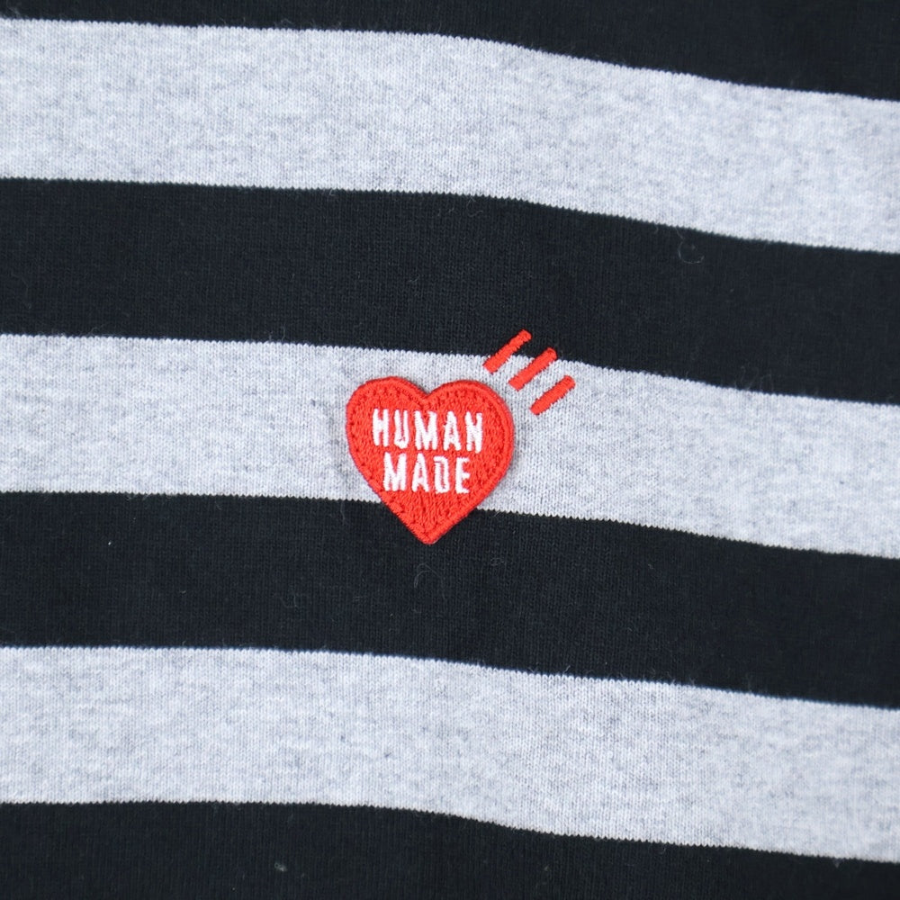 HUMAN MADE(ヒューマンメイド) ハート ワッペンロゴ ボーダー 長袖カットソー Tシャツ ブラック/グレー HM29CS039