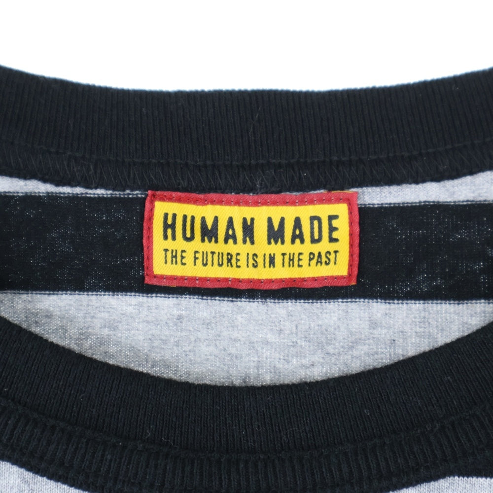 HUMAN MADE(ヒューマンメイド) ハート ワッペンロゴ ボーダー 長袖カットソー Tシャツ ブラック/グレー HM29CS039