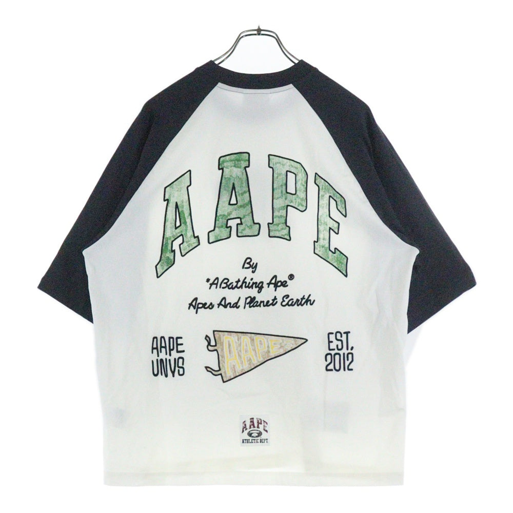 A BATHING APE(アベイシングエイプ) moonface logo raglan tee モンキーフェイス ロゴ ラグランスリーブ 半袖カットソー Tシャツ ホワイト/グレー AAPLTM1661XXO