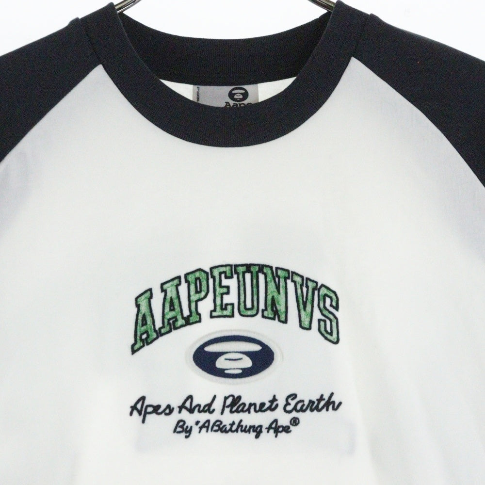 A BATHING APE(アベイシングエイプ) moonface logo raglan tee モンキーフェイス ロゴ ラグランスリーブ 半袖カットソー Tシャツ ホワイト/グレー AAPLTM1661XXO