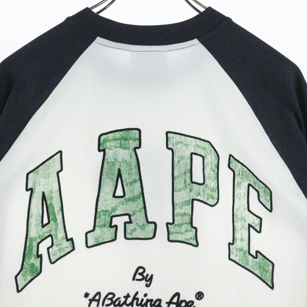 A BATHING APE(アベイシングエイプ) moonface logo raglan tee モンキーフェイス ロゴ ラグランスリーブ 半袖カットソー Tシャツ ホワイト/グレー AAPLTM1661XXO