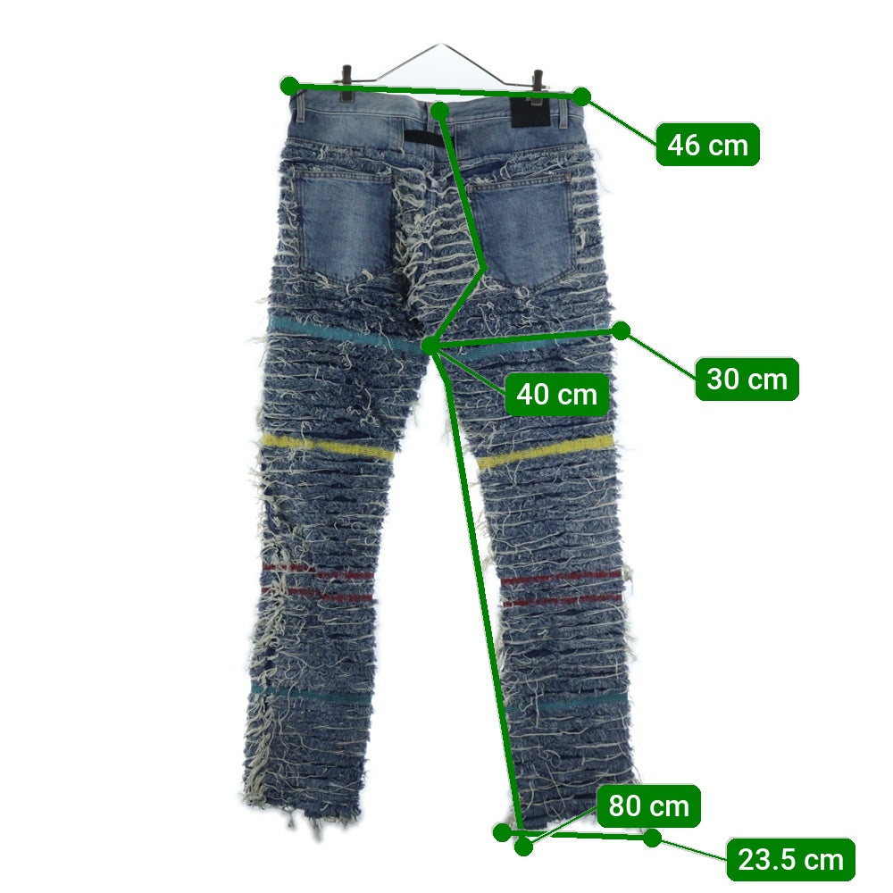 BLACK MEANS(ブラックミーンズ) × 1017 ALYX 9SM Embellished Distressed Stretch-Denim Jeans ×アリクス コラボ デストロイ ダメージ加工デニムパンツ インディゴ