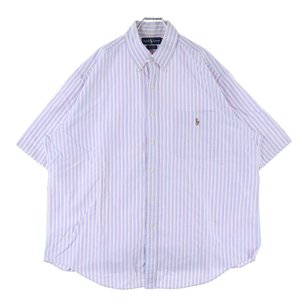 RALPH LAUREN(ラルフローレン) ロゴエンブロイダリー ストライプ レギュラーカラー 半袖シャツ ライトブルー/ピンク