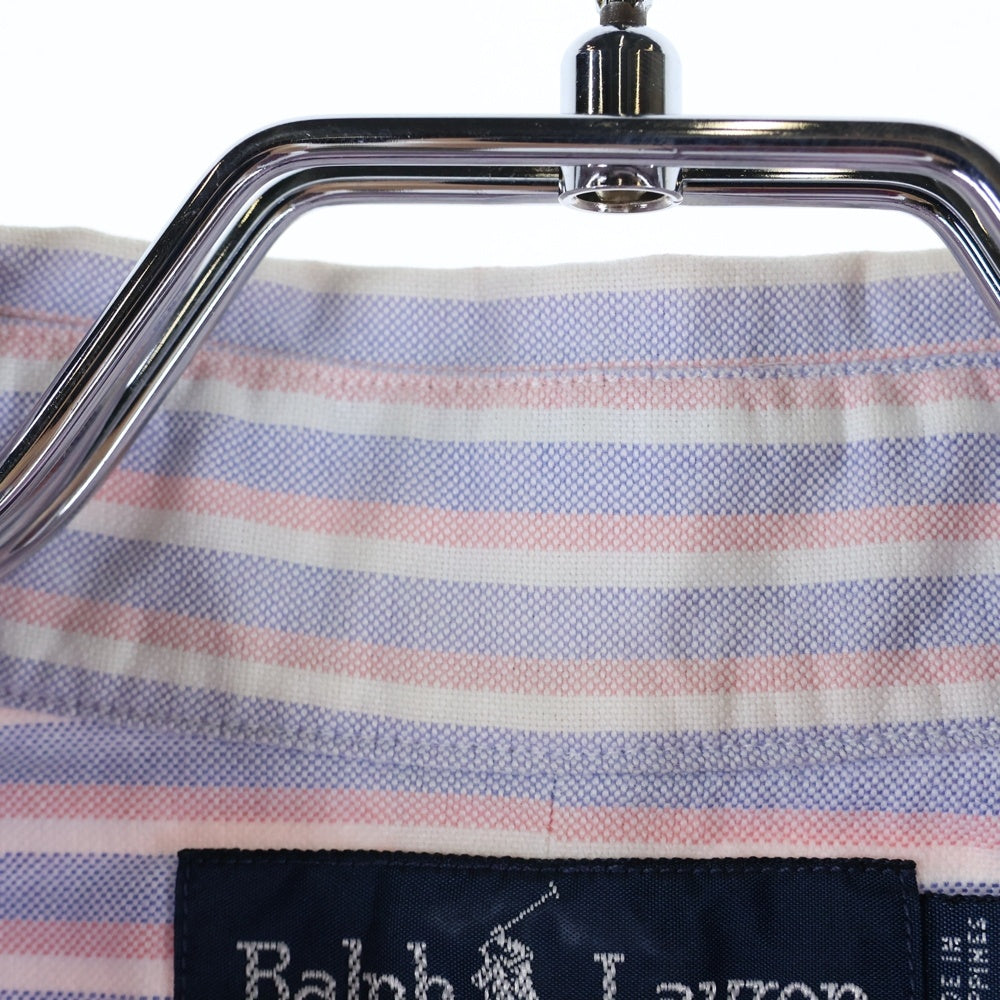RALPH LAUREN(ラルフローレン) ロゴエンブロイダリー ストライプ レギュラーカラー 半袖シャツ ライトブルー/ピンク