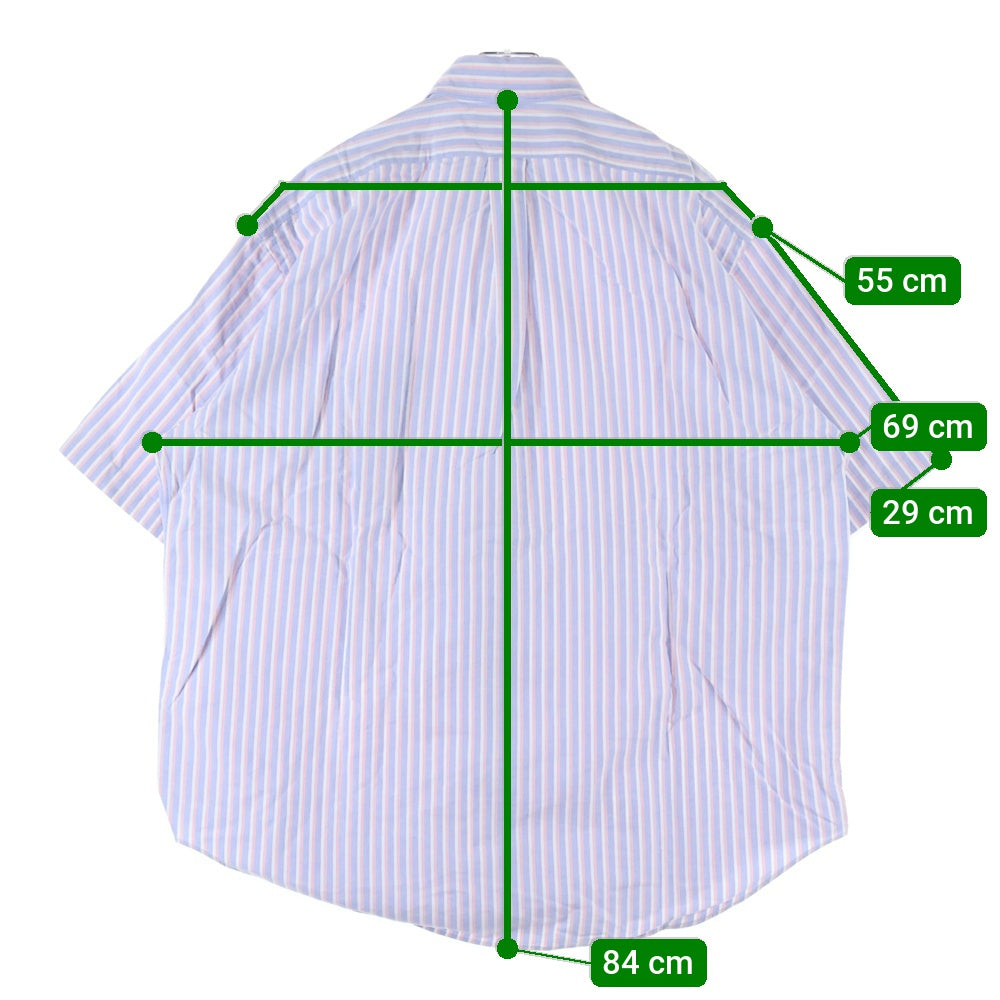 RALPH LAUREN(ラルフローレン) ロゴエンブロイダリー ストライプ レギュラーカラー 半袖シャツ ライトブルー/ピンク