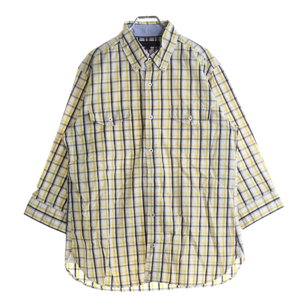 TOMMY HILFIGER(トミーヒルフィガー) フラップポケット ボタンダウンカラー 7分丈 チェックシャツ ホワイト/イエロー 11-4111303-420
