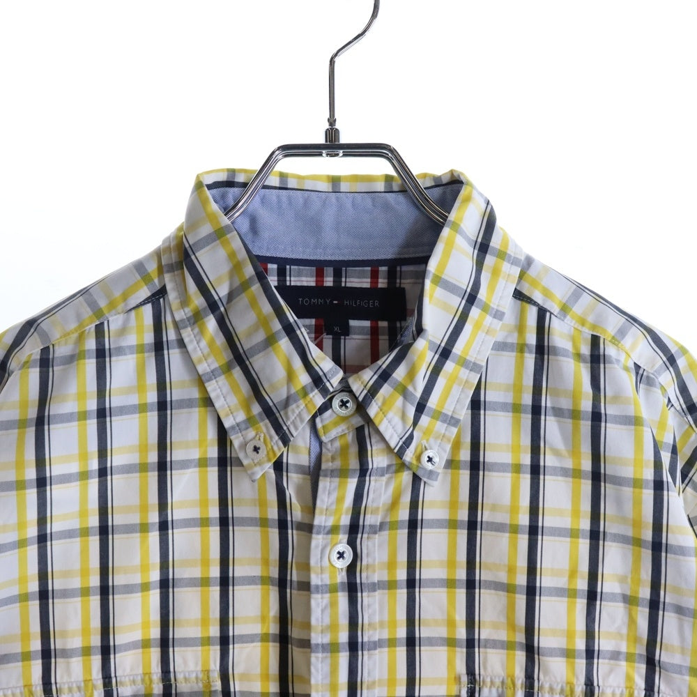 TOMMY HILFIGER(トミーヒルフィガー) フラップポケット ボタンダウンカラー 7分丈 チェックシャツ ホワイト/イエロー 11-4111303-420