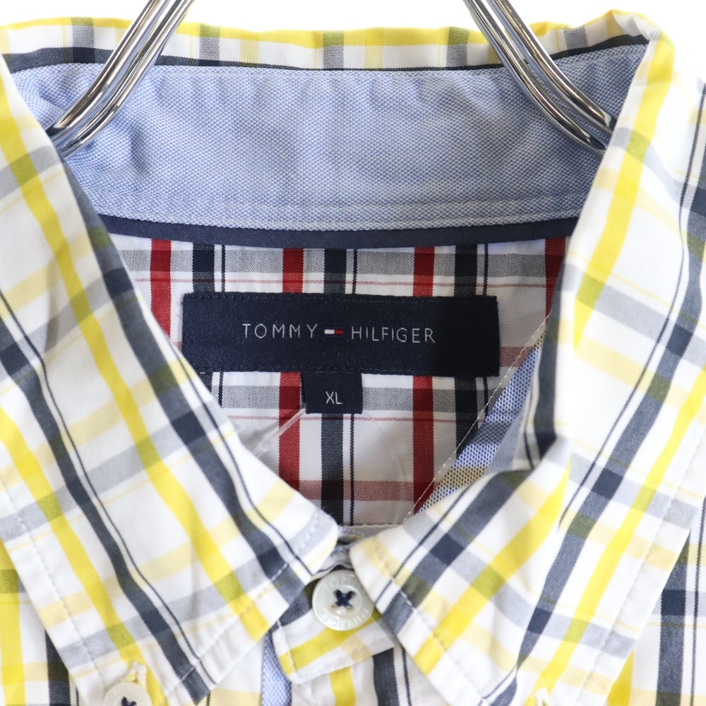 TOMMY HILFIGER(トミーヒルフィガー) フラップポケット ボタンダウンカラー 7分丈 チェックシャツ ホワイト/イエロー 11-4111303-420