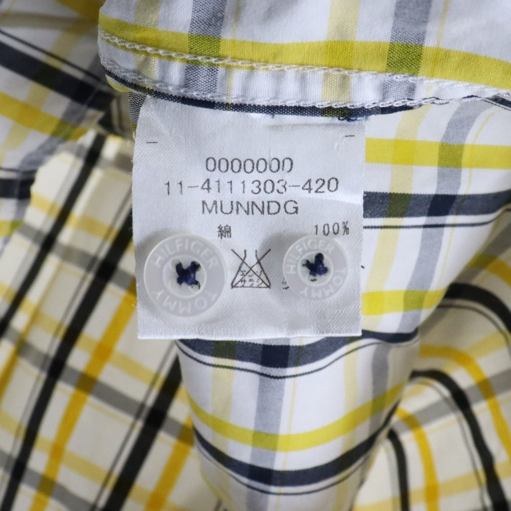 TOMMY HILFIGER(トミーヒルフィガー) フラップポケット ボタンダウンカラー 7分丈 チェックシャツ ホワイト/イエロー 11-4111303-420