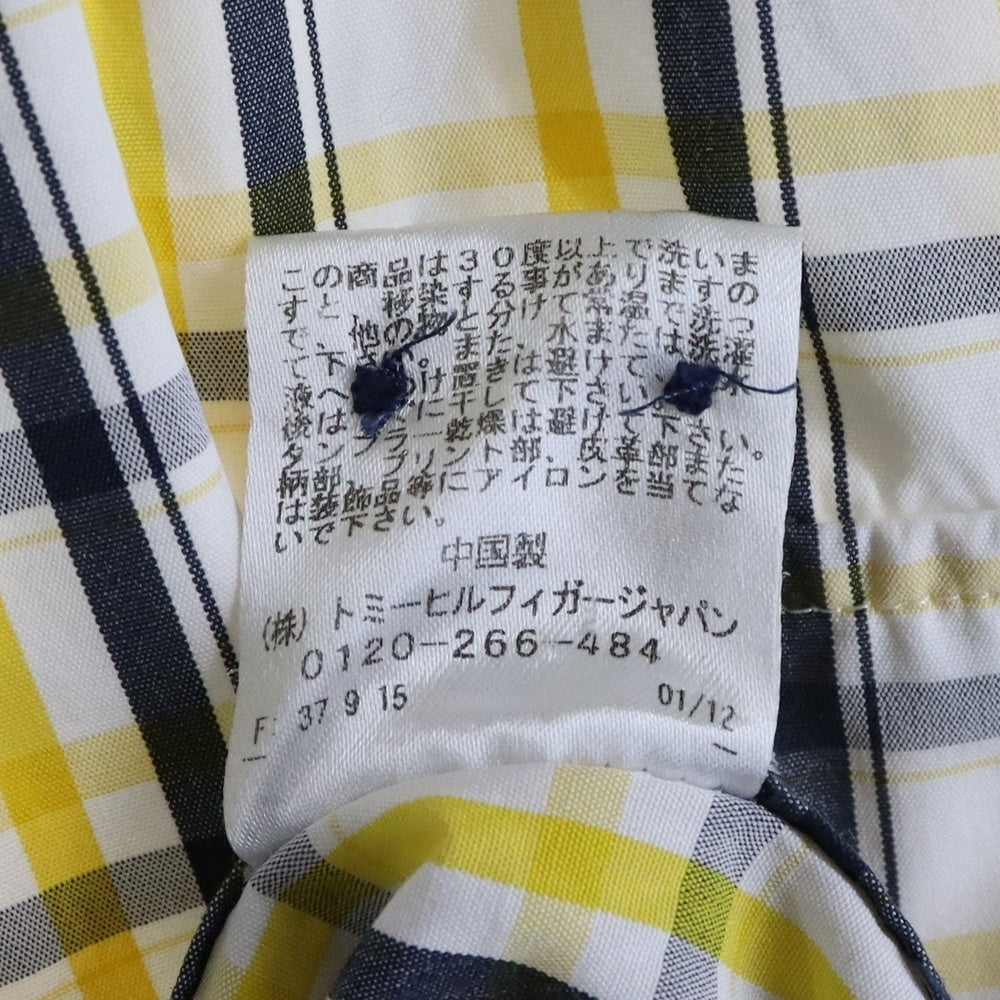 TOMMY HILFIGER(トミーヒルフィガー) フラップポケット ボタンダウンカラー 7分丈 チェックシャツ ホワイト/イエロー 11-4111303-420
