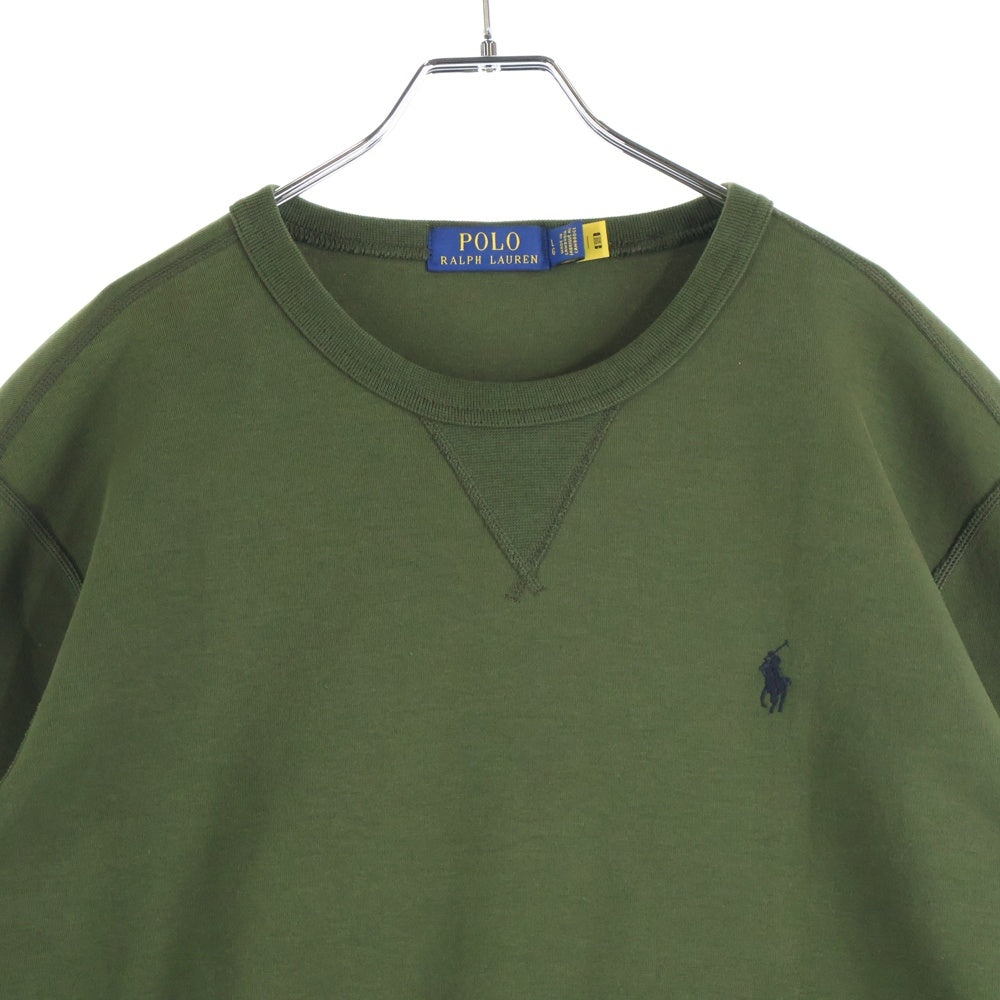 POLO RALPH LAUREN(ポロラルフローレン) スモールポニー刺繍 Vガゼット クルーネック スウェット トレーナー カーキ