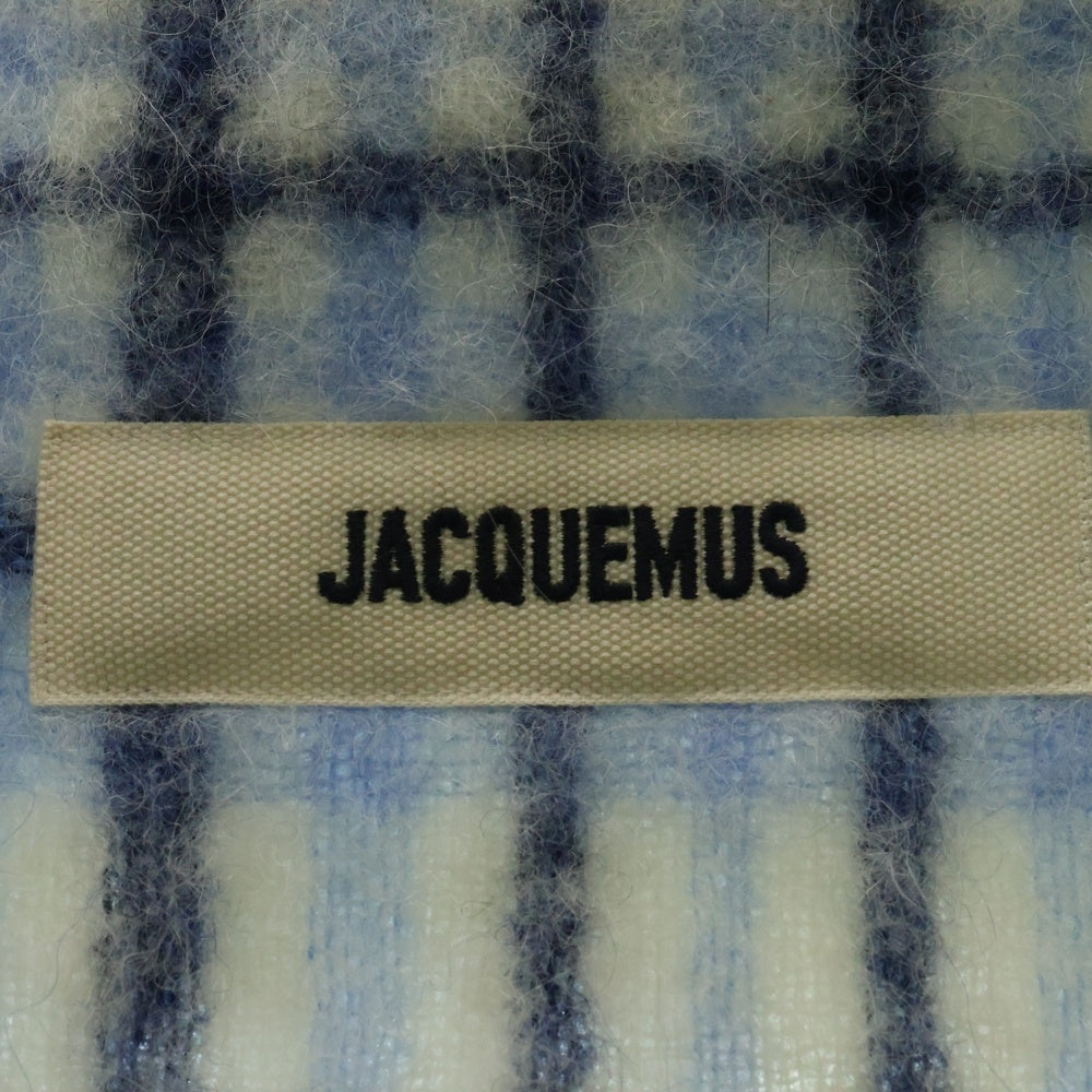 JACQUEMUS(ジャックムス) Carro スカーフ チェック柄 モヘア アルパカ混 ジャガードフリンジマフラー ホワイト/ブルー