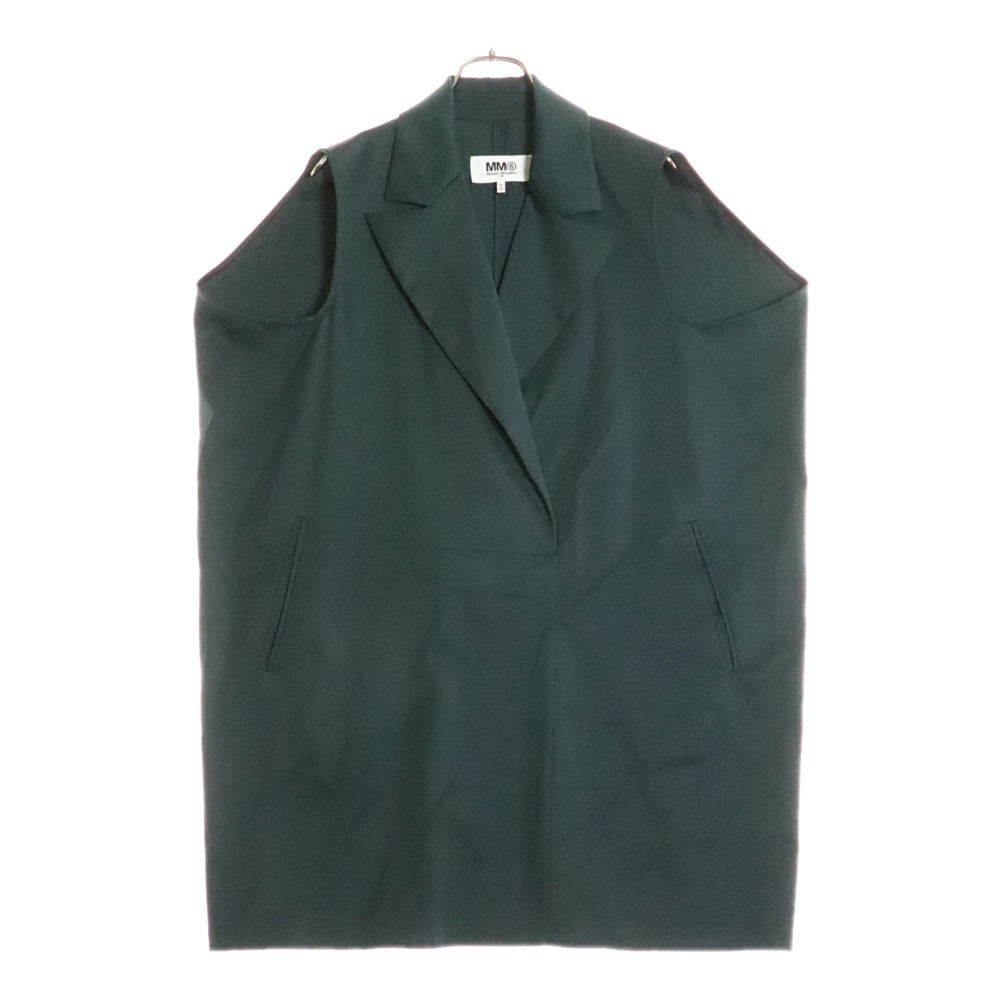 MM6 Maison Margiela(エムエムシックスメゾンマルジェラ) 20AW ピークドラペル ワイドジレ ノースリーブプルオーバージャケット グリーン レディース S52FB0054 S47848