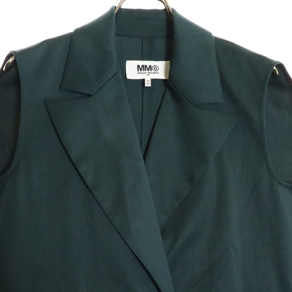 MM6 Maison Margiela(エムエムシックスメゾンマルジェラ) 20AW ピークドラペル ワイドジレ ノースリーブプルオーバージャケット グリーン レディース S52FB0054 S47848