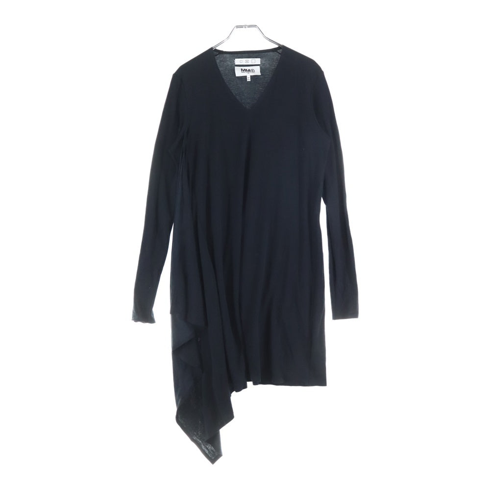 MM6 Maison Margiela(エムエムシックスメゾンマルジェラ) 14SS アシンメトリー 変形デザイン Vネック 長袖ワンピース ブラック レディース S32CT0538 S22329