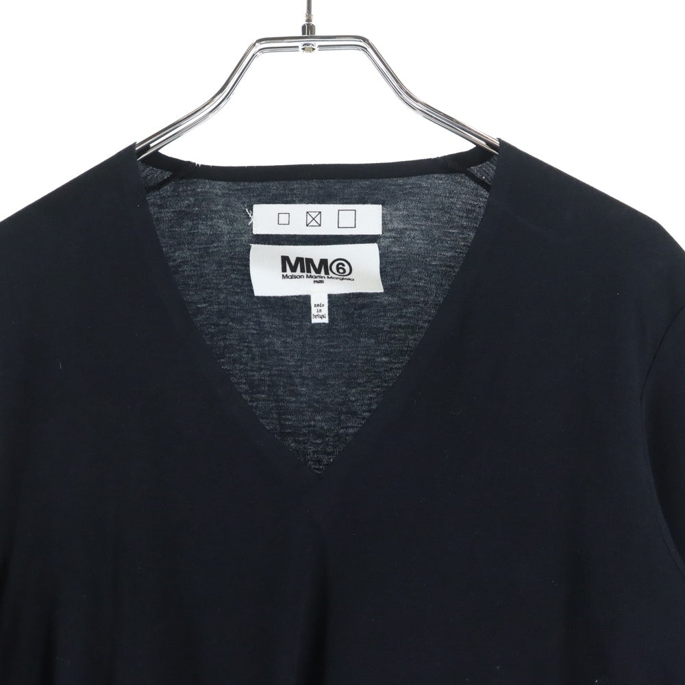 MM6 Maison Margiela(エムエムシックスメゾンマルジェラ) 14SS アシンメトリー 変形デザイン Vネック 長袖ワンピース ブラック レディース S32CT0538 S22329