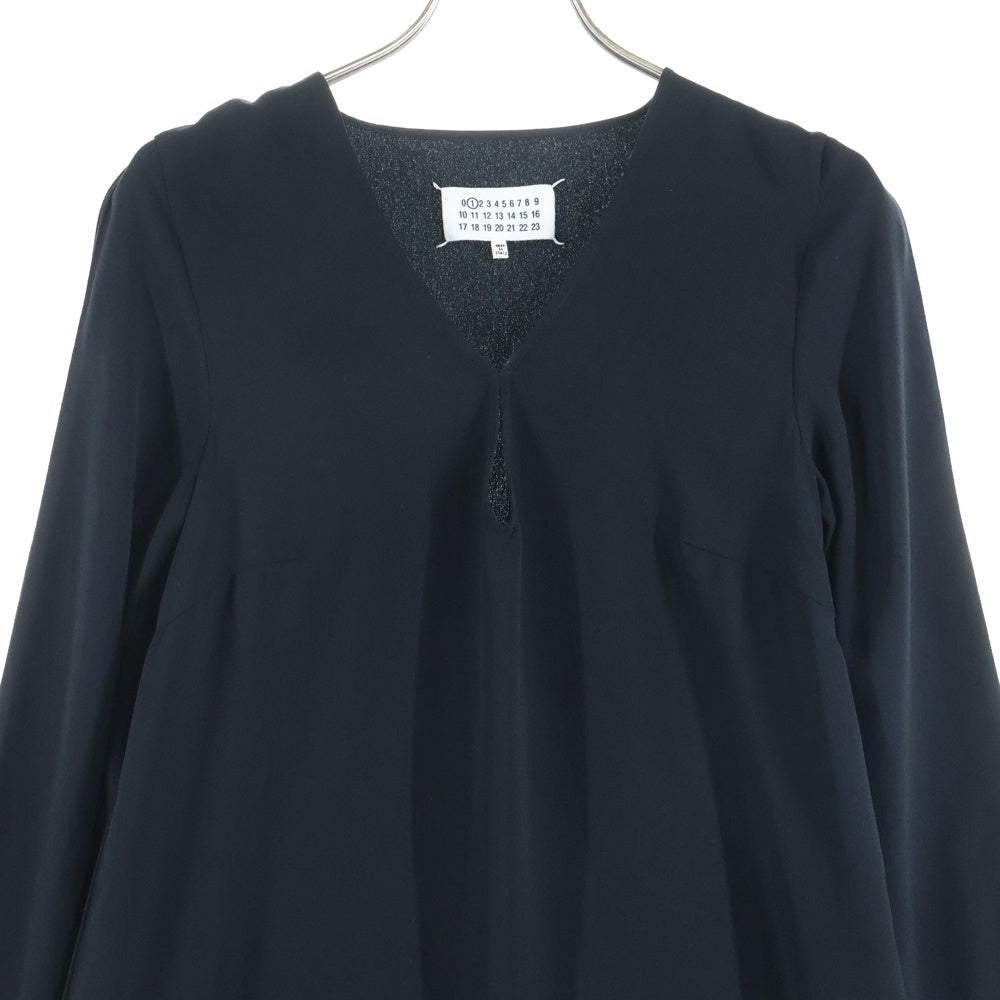 Maison Margiela 1(メゾンマルジェラ) 13AW サイドプリーツ Vネック ポリエステル ワンピース ブラック レディース S31CT0696 S42024