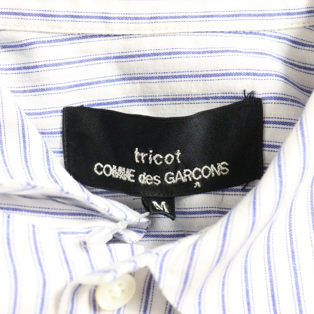 tricot COMME des GARCONS(トリコ コム デ ギャルソン) 16SS AD2015 レースライン 丸襟 ストライプコットンブラウス 半袖シャツ ブルー/ホワイト レディース TQ-B016