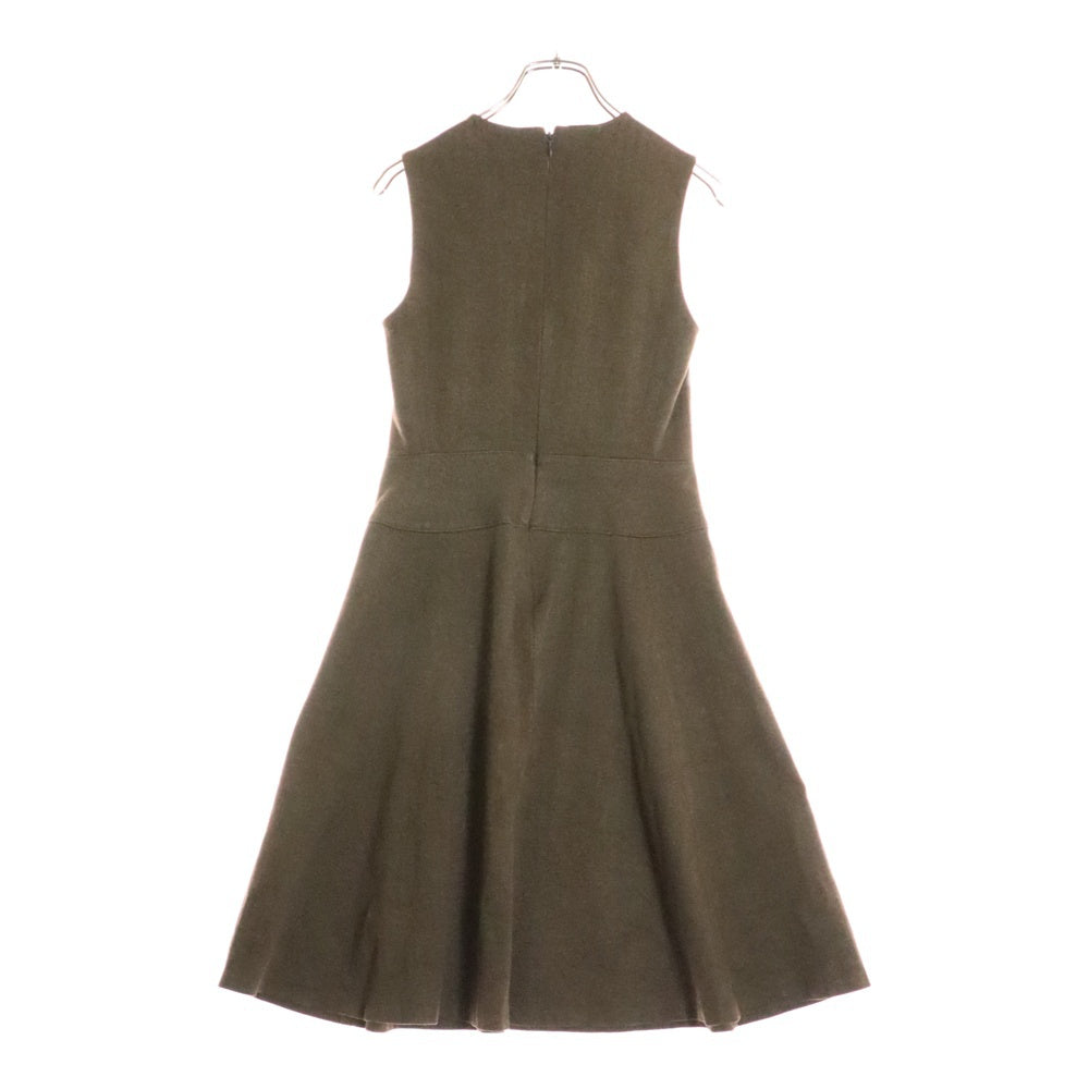 LAUREN RALPH LAUREN(ローレンラルフローレン) ウエストレザーベルトデザイン ストレッチヘリンボーン ノースリーブワンピース ブラウン レディース