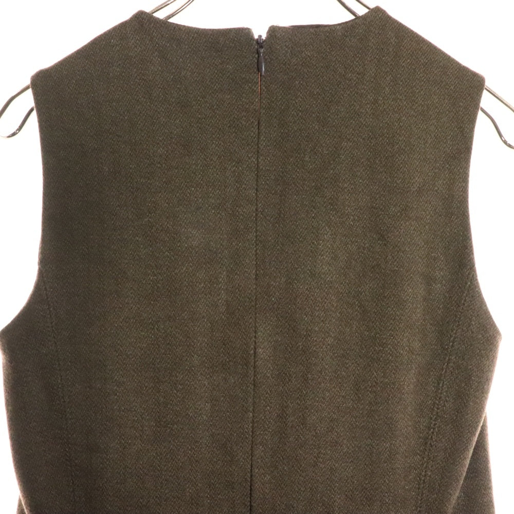 LAUREN RALPH LAUREN(ローレンラルフローレン) ウエストレザーベルトデザイン ストレッチヘリンボーン ノースリーブワンピース ブラウン レディース