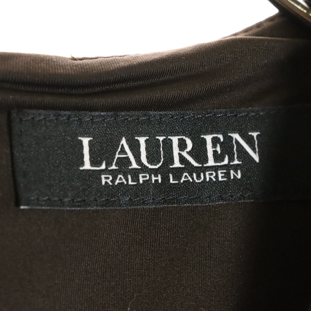 LAUREN RALPH LAUREN(ローレンラルフローレン) ウエストレザーベルトデザイン ストレッチヘリンボーン ノースリーブワンピース ブラウン レディース