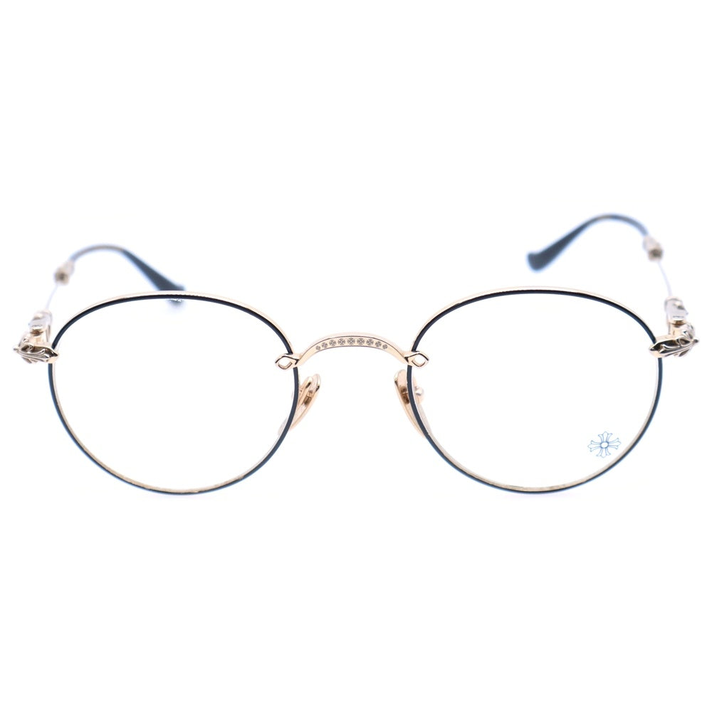 CHROME HEARTS(クロムハーツ) BUBBA-A クロステンプル メタルフレーム ラウンド アイウェア 眼鏡 ゴールド