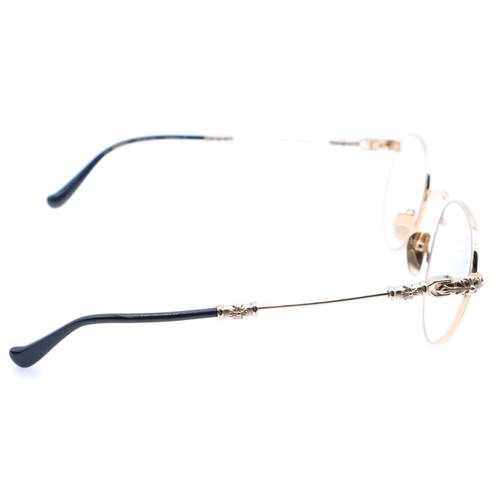 CHROME HEARTS(クロムハーツ) BUBBA-A クロステンプル メタルフレーム ラウンド アイウェア 眼鏡 ゴールド